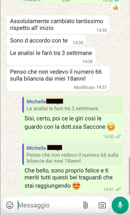 Messaggio reale di una cliente del Metodo FESPA